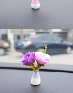Mini car dashboard artificial flower vase ornament cute pink purple rose decor for auto interior