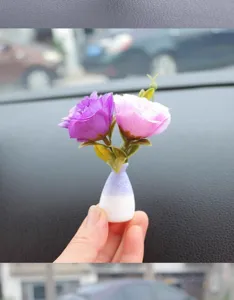 Mini artificial flower vase ornament for car dashboard interior decor cute mini plant decor