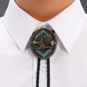 Βίντατζ Αετός Bolo Tie για Άνδρες Γουέστερν Κάουμποι Στυλ Κολιέ με Μενταγιόν από Κράμα Πλεκτό Δερμάτινο Κορδόνι PU