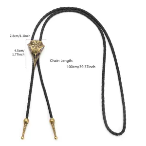 Vintage bird skull bolo tie with engraved metal pendant and braided black cord necklace