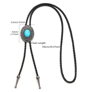 Vintage turquoise bolo tie with Western style alloy pendant and 100cm braided cord