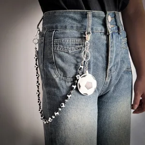Chaîne de taille hip-hop motif football pour jean avec des perles noires et blanches