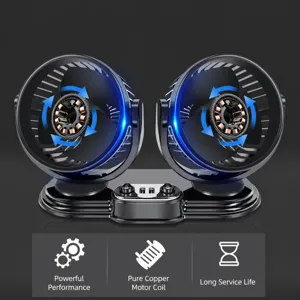 Ventilatore per auto USB doppio con due motori e velocita regolabile per autoveicoli.