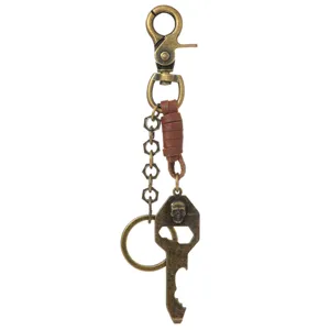 Porte-clés Crâne Punk Rétro Enveloppé de Cuir Alliage de Zinc Anneau en Métal Pendentif Gothique Hommes pour Accessoires Jeans