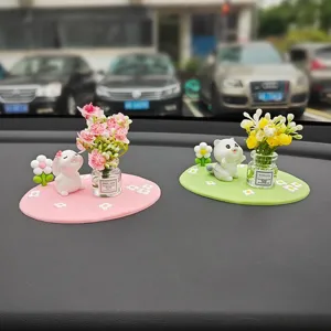 Tableau de bord de voiture mignon lapin chat fleur ornement mignon résine figurine décoration