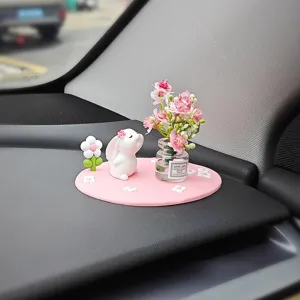 Mignon lapin décoration tableau de bord voiture tapis rose bouteille verre fleurs intérieur