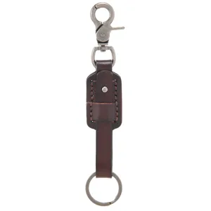 Vintage dark brown cowhide leather keychain with antique silver lobster clasp and ring