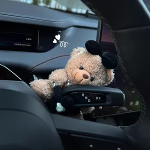 Cute car steering column bear plush toy ornament, wiper shifter cute interior decor for women.