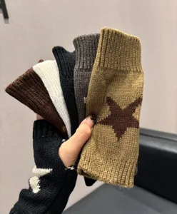 Winter knitted fingerless gloves with star pattern arm warmers cozy thermal wrist warmers