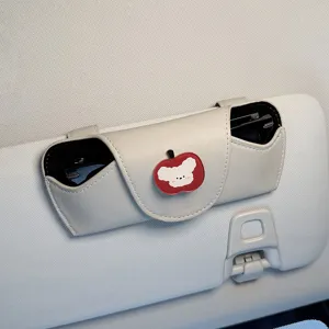 Estuche para gafas de visera de coche de cuero beige bonito clip organizador práctico.
