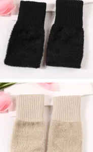 Women winter warm half finger knit gloves fuzzy wrist warmers office student typing mittens
