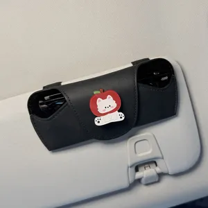 Funda para gafas de parasol de coche con bonito diseño de dibujos animados, clip de cuero para gafas.