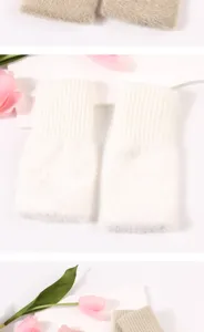 Women winter warm fingerless gloves knit plush wrist warmer cozy office typing white new