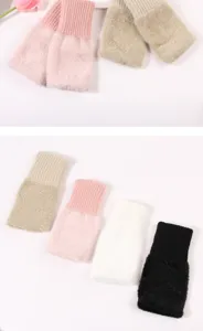 Womens winter warm knitted half-finger gloves plush wrist protection office student use