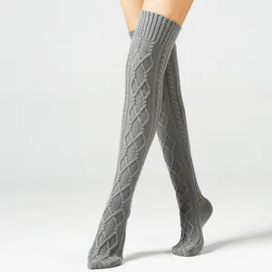 Dames Thermische Kabelbreisel Over de Knie Beenwarmers Effen Kleur Winter Lange Socken Thuis Vloer Socken