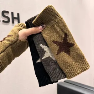 Korean style knitted fingerless gloves with stylish star pattern for autumn winter warmth.