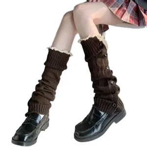 Calentadores de piernas de punto marrón botones vintage trenzas calcetines estilo JK pantorrillas