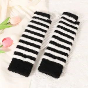 Women Knitted Striped Arm Warmers Long Half Finger Gloves Winter Warm Thermal Sleeves Polyester Fashion Accessories