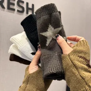 Knitted fingerless gloves autumn winter warm star pattern wool arm warmers fashion chic
