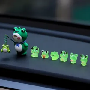Luminous little frog car dashboard ornament cute desktop decoration glowing resin toy set