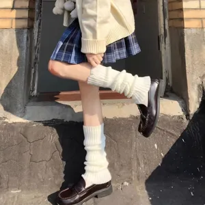 Japanese JK style white slouch socks sweet cute college girl autumn winter knit leg warmers.