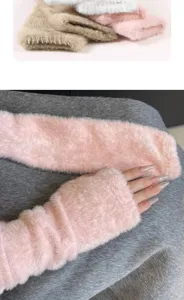 Guanti senza dita in peluche da donna, morbidi e caldi manicotti invernali morbidi.