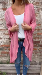 Gilet long décontracté à manches longues pour femme, uni, élégant vêtement de printemps.