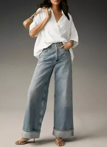 Summer casual loose solid color lapel short sleeve white shirt for women fashion daily wear