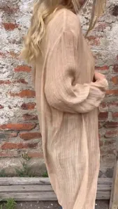Tendance cardigan long décontracté uni pour femme manches longues haut texturé léger et chic