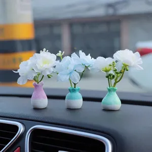 Mini simulation flower vase car ornament set, cute artificial floral decor for dashboard.