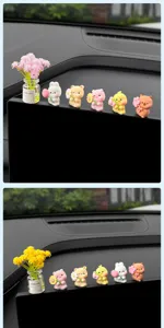 Cute animal car dashboard ornaments, healing bouquet animal figures for auto interior decor.