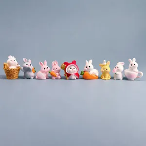 Mini Carrot Rabbit Resin Ornaments Cute Animal Desk Decor Car Dashboard Micro Landscape Healing Gift Set For Home Office