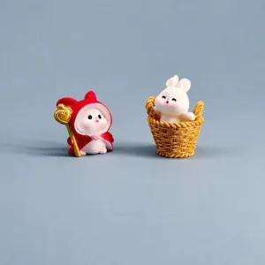 Mini resin rabbit ornament for car dashboard and office desk cute healing gift decoration