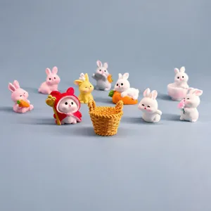 Cute miniature resin rabbit figurines set for car dashboard office desk decoration gifts