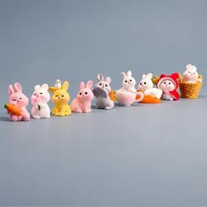Mini resin cute rabbit figurines for car dashboard and office desk decoration gifts.