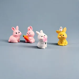 Mini resin rabbit figurines cute carrot bunny desktop car decoration healing gift set