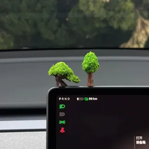 Miniature tree car ornament dashboard decoration cute green plant interior accessory detail view