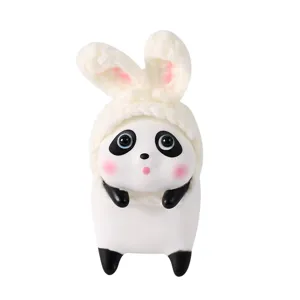 Cute panda car ornament with bunny ears, resin dashboard decor for women and girls.