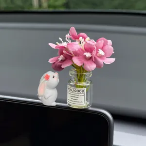 Süße Kaninchen Figur und Mini Glas Blumenvase Auto Armaturenbrett Ornament Innendekoration.
