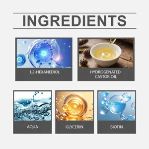Infografica dettagliata degli ingredienti del prodotto siero per capelli con principi attivi.