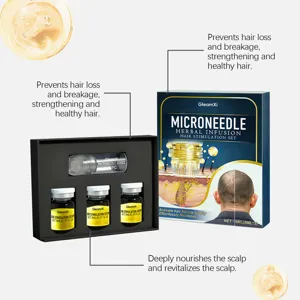 Vista dettagliata del set di siero per capelli alle erbe GleamXi con dispositivo a microneedle.