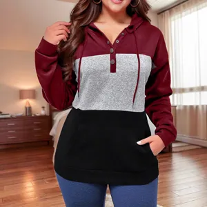 Γυναικείο φούτερ με κουκούλα color block casual μακρυμάνικο για φθινόπωρο και χειμώνα
