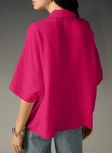 Solid magenta loose summer shirt with classic lapel collar and comfortable drop-shoulder design.