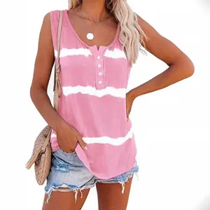 Women summer casual sleeveless button down tie dye tank top casual fashion apparel top