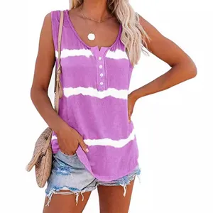 Summer women's casual purple striped button V-neck sleeveless tank top main product view
