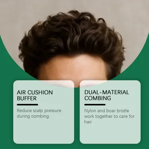 Detail view showing air cushion buffer and dual material nylon boar bristle hair brush design.