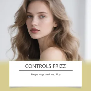 Detailed view of blonde wavy hair model showcasing anti-frizz wig care benefits cleanly.