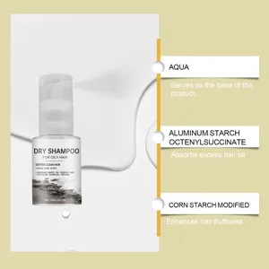 Portable dry shampoo spray 60ml, deep cleans scalp and absorbs excess oil for fluffy hair.