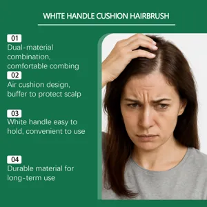 White handle cushion hairbrush with dual material design for daily scalp massage care.