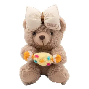 Osito de peluche decoracion interior de coche juguete suave bonito con lazo y caramelo